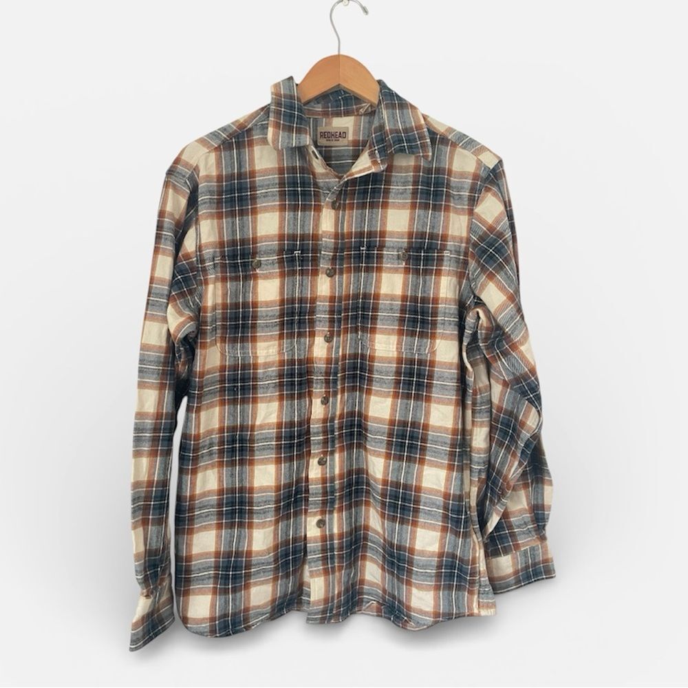 Red Head Brand Flannel Shirt Mens Button Up Multicolor Plaid Long Sleeve Medium